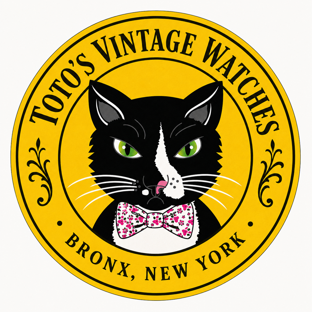 Toto’s Vintage Watches round seal logo, Bronx New York