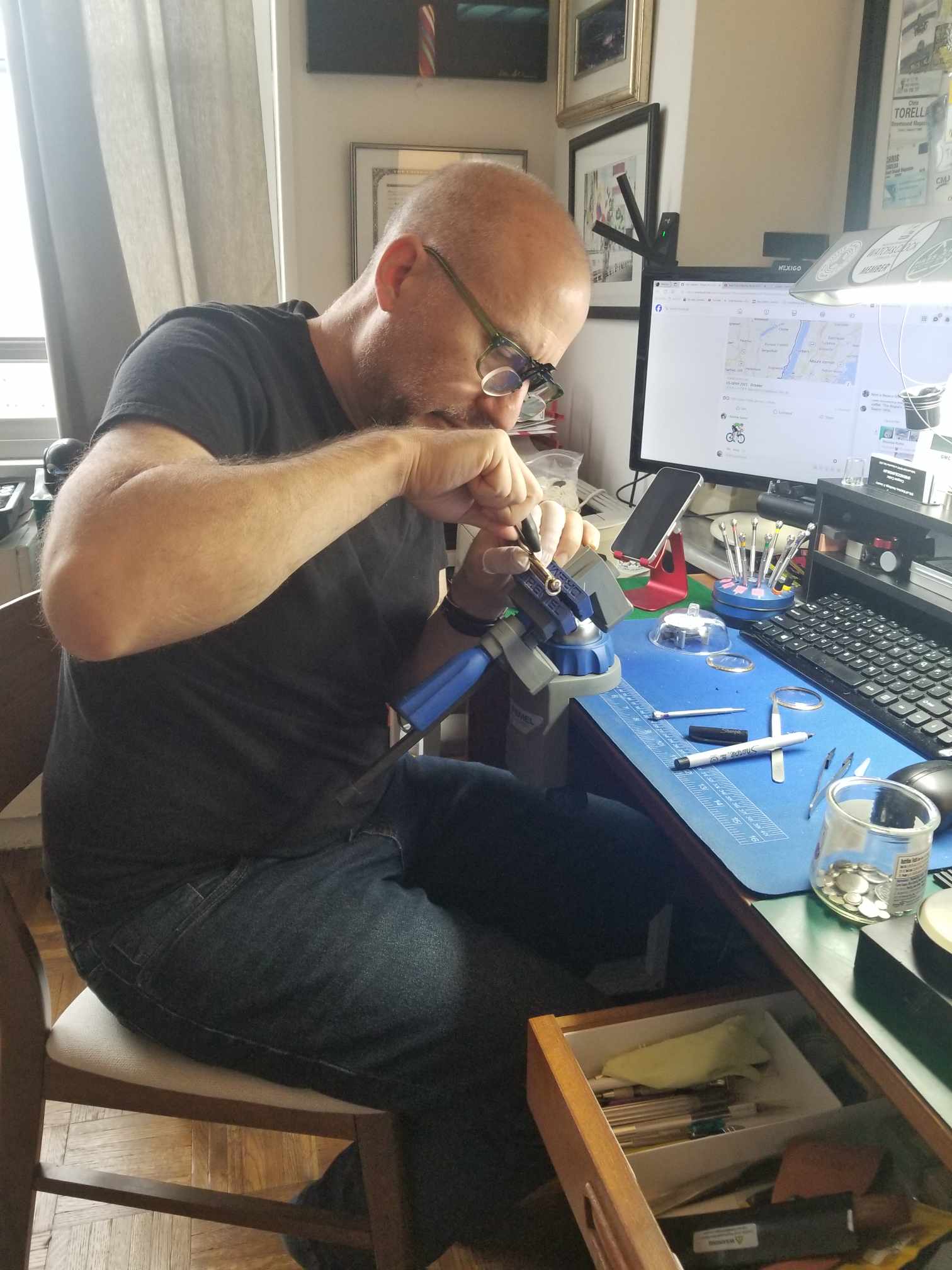 Chris working at the bench on vintage watches